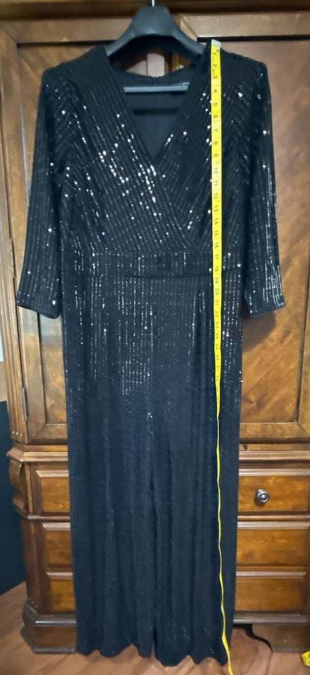 Lane Bryant Black Sequin V-Neck 3/4 Sleeve Jumpsuit Size 18/20